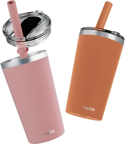 Vista 45 de CUPKIN - Taza apilable de acero inoxidable para niños, taza para batidos, tazas aisladas con recubrimiento en polvo, tapa libre de BPA y pajilla