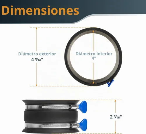 Vista 6 de POWERTEC Reductor de 4 a 2-1/2 pulgadas y manguito flexible con abrazaderas de manguera de llave de acero inoxidable, accesorio de recolección
