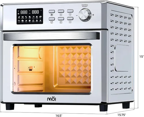 Vista 2 de MOI Horno tostador con freidora de aire de 1700 W, horno tostador de convección con 12 ajustes preestablecidos, hornos de encimera para hornear