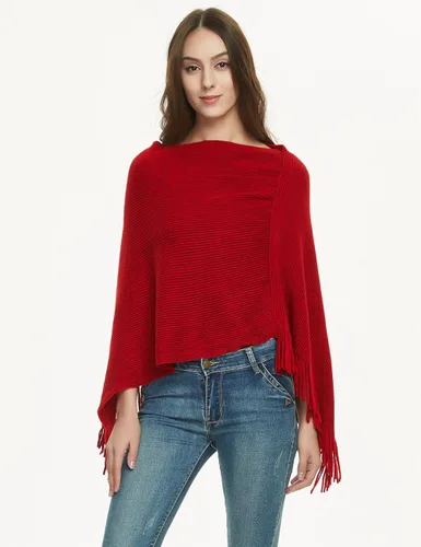 Vista 2 de Ferand Poncho de punto suave, elegante con flecos, estilo de cuello multicolor