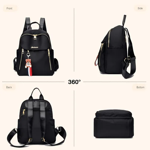 Vista 6 de FANDARE Mochila para mujer con dijes desmontables de piel sintética para laptop, Negro, Grande