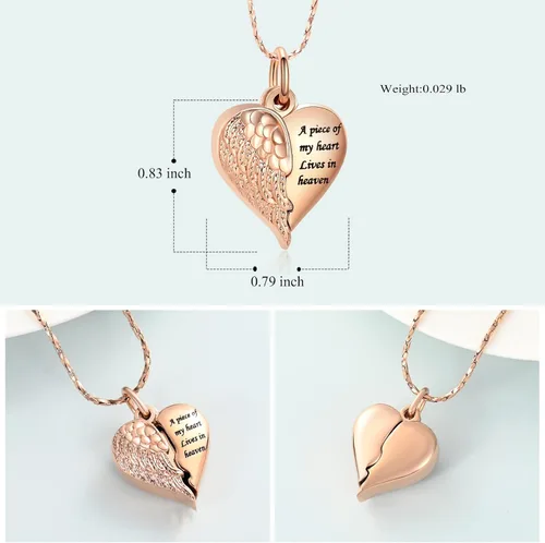 Vista 2 de Imrsanl Collar con dije de urna de cremación en forma de corazón para cenizas humanas Un pedazo de mi corazón vive en el cielo