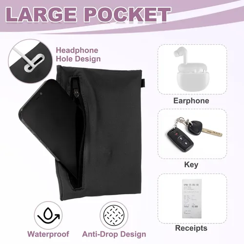 Vista 6 de PATIKIL Funda universal para brazalete para correr de 7 x 4 pulgadas, con bolsillo con cremallera para auriculares llaves, tarjetas de crédito Negro
