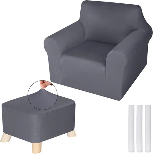 Vista 11 de HunnmingRe Juego de fundas para silla y otomana, funda de cojín en forma de T, de seda de leche, protector de muebles, sofá suave para sillón