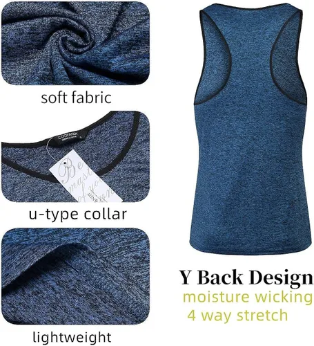 Vista 5 de COOFANDY Camiseta sin mangas para hombre, 3 unidades, para gimnasio, espalda en Y, para entrenamiento, muscular, sin mangas, para fisicoculturismo