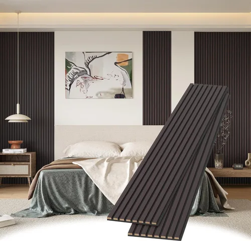 Vista 10 de POHARE Paneles de pared de listones de madera, paquete de 2 paneles decorativos de madera de 8 x 1 pie para pared, elegantes paneles de pared