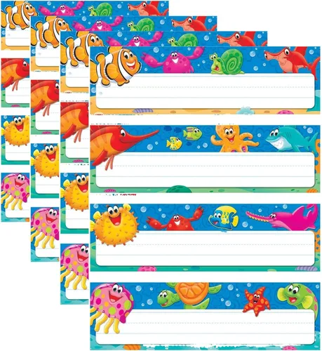 Vista 2 de TREND Sea Buddies - Paquete variado de placas de nombre, 2-7/8 x 9-1/2 pulgadas, 32