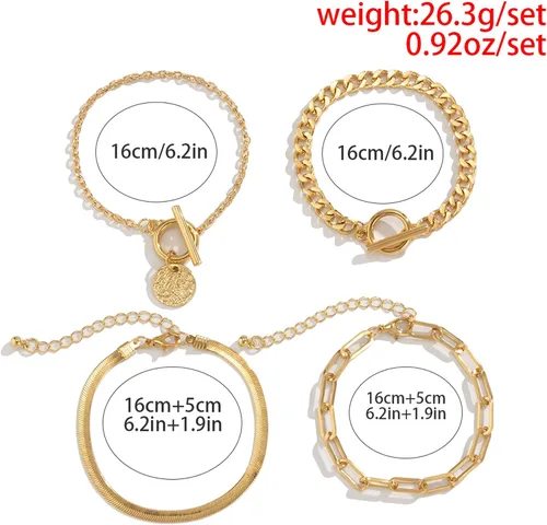 Vista 2 de Gold Bracelets for Women Dainty Boho Stackable Bracelet Set Gold Chunky Layered Link Bangle for Women