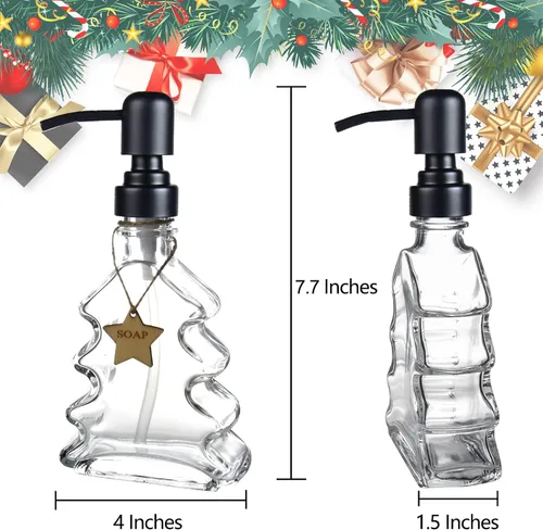 Vista 3 de Dispensador de Jabón de Árbol Navideño, Dispensador de Jabón de Vidrio con Bomba Negra 304 a Prueba de Óxido, en Forma de Árbol Navideño, Ideal