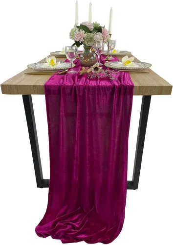 Vista 18 de Lujoso camino de mesa de terciopelo, decoraciones de recepción de boda de 10 pies, tela de terciopelo suave de 20 x 120 pulgadas, revestimiento