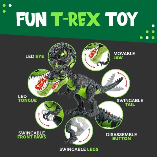 Vista 5 de Toysery Tyrannosaurus T-Rex - Juguete de dinosaurio caminante para niños. Luces LED y sonidos realistas, para niños de 3 a 12 años de edad