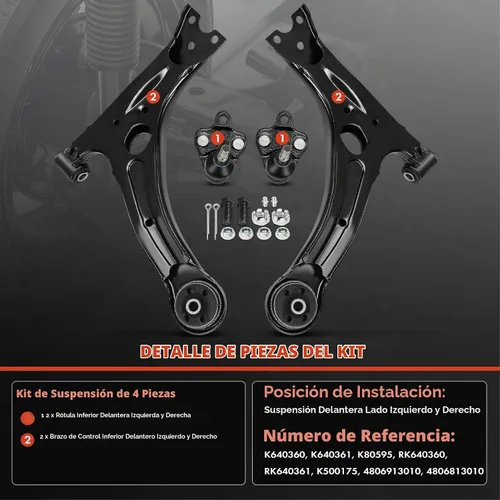 Vista 3 de A-Premium Juego de 4, Brazo de Control Inferior Delantero, Junta Esférica Inferior, Compatible con Toyota Corolla 2009-2013, Matrix 2003-2008