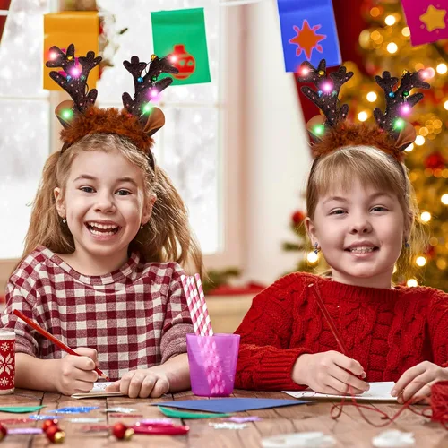 Vista 6 de ArtCreativity Light Up Christmas Reindeer Headbands - Reindeer Ears Headbands with LED Lights and Jingling Bells