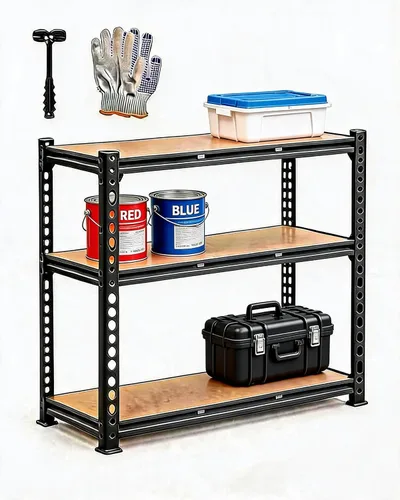 Vista 8 de Estantería de garaje resistente, estantes de almacenamiento ajustables de 5 niveles, 36 x 18 x 72 pulgadas, cargas de 3000 libras, estantería