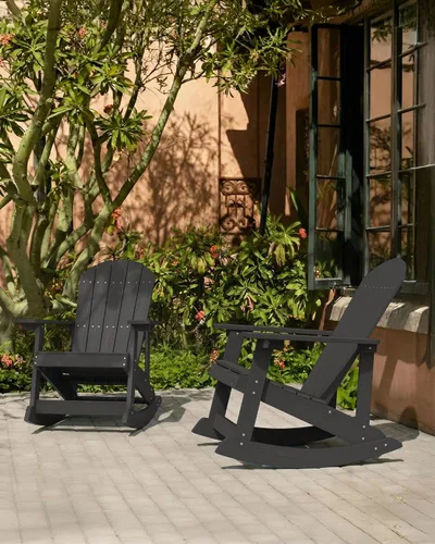 Vista 2 de YEFU Mecedora para exteriores, mecedora Adirondack, silla mecedora de patio con respaldo ancho, silla mecedora de gran tamaño con aspecto de madera