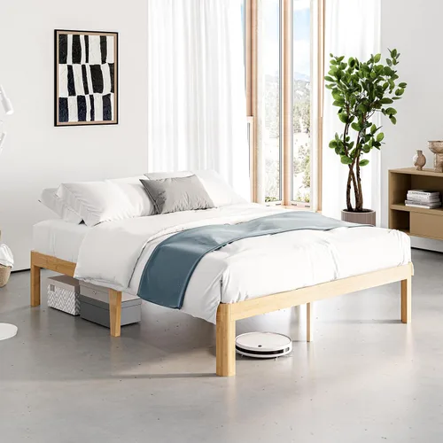 Vista 12 de Marco de cama doble de madera de bambú de 12 pulgadas con soporte de listones de metal