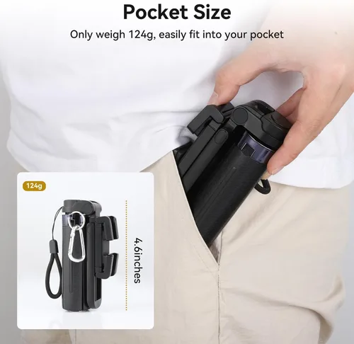 Vista 4 de UTEBIT Palo selfie de 18 pulgadas con control remoto inalámbrico, palo telescópico selfie extensible con control remoto Bluetooth, trípodes