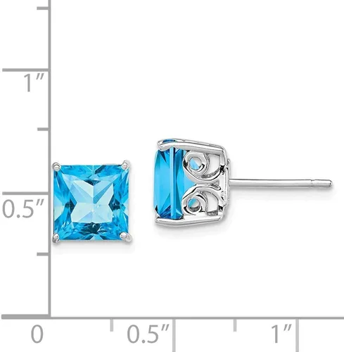 Vista 2 de Pendientes de tuerca de plata de ley 925 con topacio azul, 0.315in