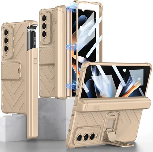 Vista 14 de Miimall Funda compatible con Samsung Galaxy Z Fold 4 con soporte para bolígrafo, protector de pantalla de vidrio templado integrado + función atril