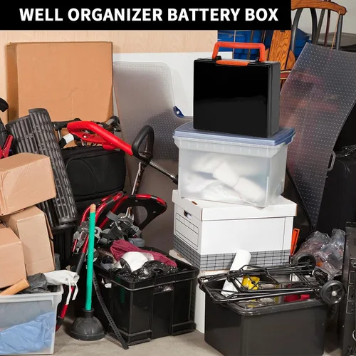 Vista 7 de FULLCASE Organizador de almacenamiento de baterías con soporte para 72 pilas AA AAA, cajas contenedor para garaje, organizador para cajones del Negro