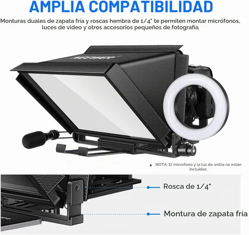 Vista 7 de NEEWER X12 Teleprompter de Aluminio con Control Remoto RT-110 (Conectado a través de Bluetooth en la Aplicación NEEWER Teleprompter) y Estuche