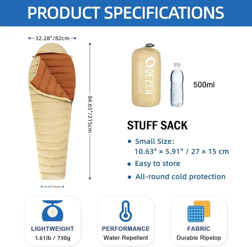 Vista 2 de Ultralight Down Sleeping Bag for Adults with 600 Fill Power, Compact All Seasons Sleeping Bag for Backpacking, Hiking and Camping