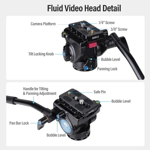 Vista 9 de SIRUI AM-223L - Mini trípode de video con cabezal fluido VA-5, trípode de viaje de fibra de carbono con base de nivelación para cámara réflex