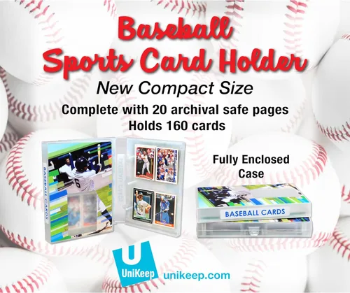 Vista 3 de UniKeep Mini estuche de almacenamiento con temática deportiva para tarjetas intercambiables, incluye 25 páginas de carga superior, ideal