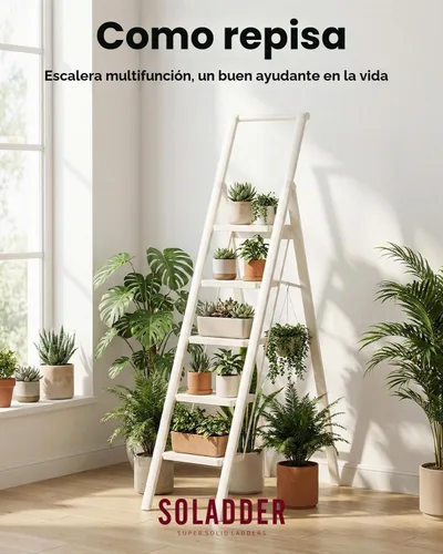 Vista 6 de SOLADDER Escalera de 5 escalones, taburete plegable, escalera de mano Blanco