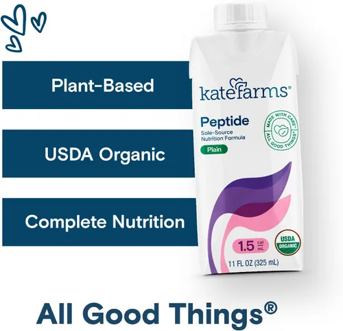 Vista 3 de KATE FARMS Fórmula Orgánica de Péptidos para Adultos 1.5, Natural, Fuente Única, Nutrición a Base de Plantas Hidrolizada para Alimentación Oral