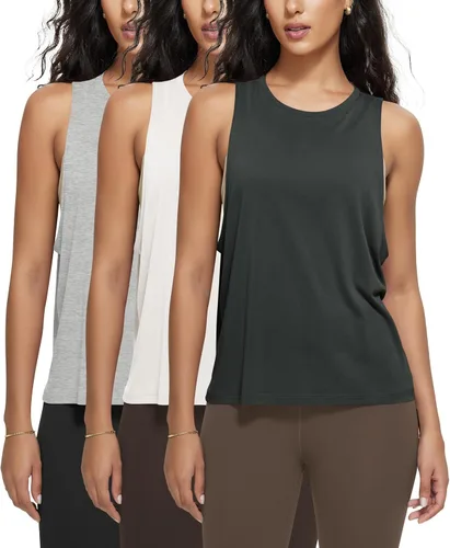 Vista 21 de ODODOS Paquete de 3 camisetas sin mangas sueltas para mujer, camisetas sin mangas para gimnasio, atletismo, entrenamiento, camisetas de yoga