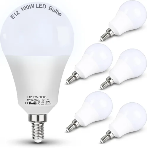 Vista 10 de ALIDE Bombillas LED E12 equivalentes a 40 vatios, 2700 K blanco cálido, bombilla LED E12 T6 C7 de 4 W para ventilador de techo, lámpara colgante