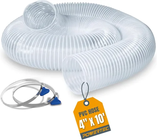 Vista 13 de POWERTEC Manguera de recolección de polvo de 4" x 5' con 2 abrazaderas de manguera de llave para sierra de mesa, sierra de cinta, cepilladora