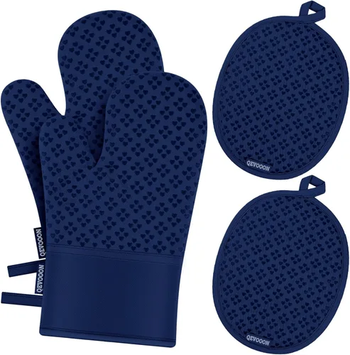 Vista 10 de Manoplas de horno y soportes para ollas 4 juegos, guantes de horno resistentes al calor de 500 ℉ y soporte para ollas, guantes de horno