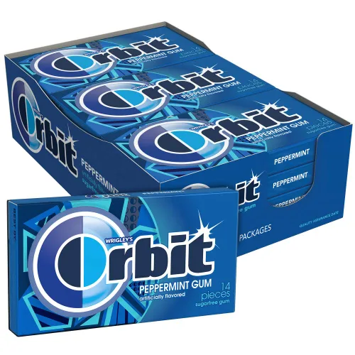 Vista 3 de ORBIT Goma de mascar de menta sin azúcar envuelta individualmente, paquetes a granel de chicle, 12 paquetes de 14 piezas (168 piezas en total)