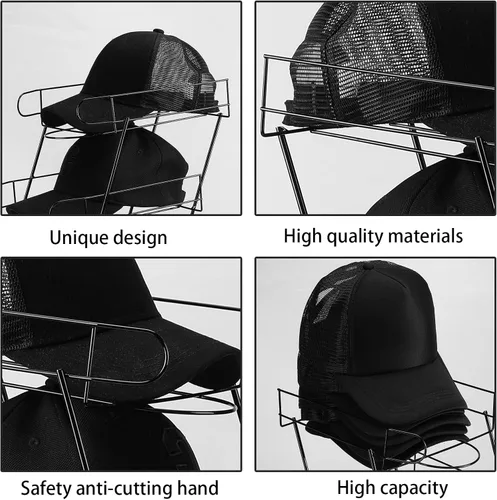 Vista 3 de Zonon Soporte de exhibición de sombreros de 4 niveles de alambre para encimera, estante de exhibición de sombreros de béisbol boutique para Negro