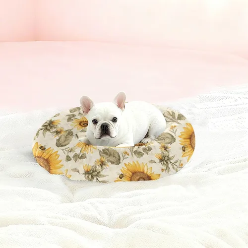Vista 2 de Pet Dog Beds Relieve Stress Fluffy Dog Pillow Bed for Small Size Pets Sleeping XS Aesthetic Sunflower Neutral