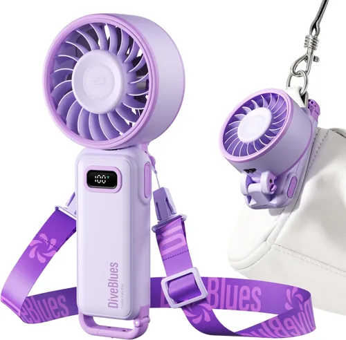 Vista 11 de Diveblues Ventilador turbo portátil, ventilador de mano de 100 velocidades con fuerte flujo de aire, ventilador personal plegable 4 en 1