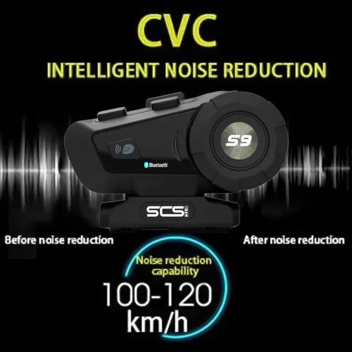 Vista 4 de S-9 - Auriculares Bluetooth para casco de motocicleta de 6,561.7 ft, 6 intercomunicadores, auriculares Bluetooth para motocicleta con cancelación