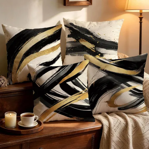 Vista 14 de OBSEDE - Fundas para cojín de mármol negro y dorado abstracto, 18 × 18 pulgadas, juego de 4, fundas para cojines de sofá, cama, salón, decoración