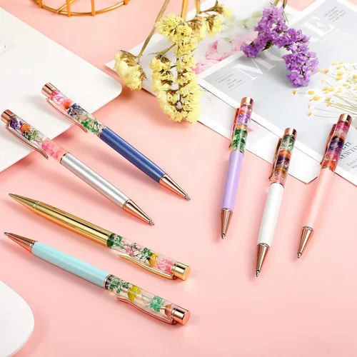 Vista 7 de HESTYA - 16 piezas de bolígrafos de glitter con cristales brillantes, bolígrafos de arena líquida dinámica y repuestos, tinta negra metálica
