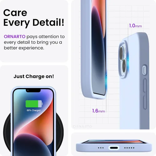 Vista 5 de ORNARTO Funda para iPhone 14 de 6.1 pulgadas, cubierta delgada de silicona Azul bebé