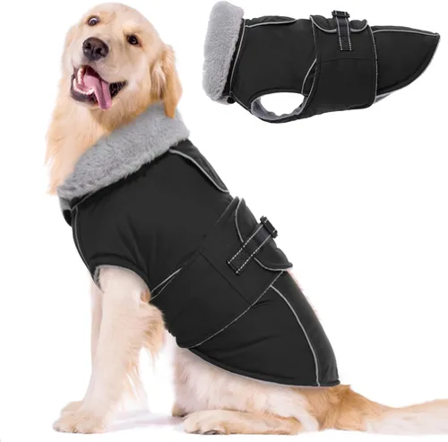 Vista 11 de Lelepet Abrigo cálido para perros – Chaleco reflectante impermeable de vellón con hebilla ajustable de gancho y bucle, chaqueta de invierno Rojo