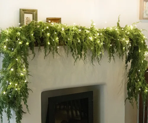 Vista 13 de MISSPIN 6ft Christmas Garland with String Lights, Real Touch Norfolk Pine Garland, Green Artificial Greenery Garland for Table, Mantle, Wall
