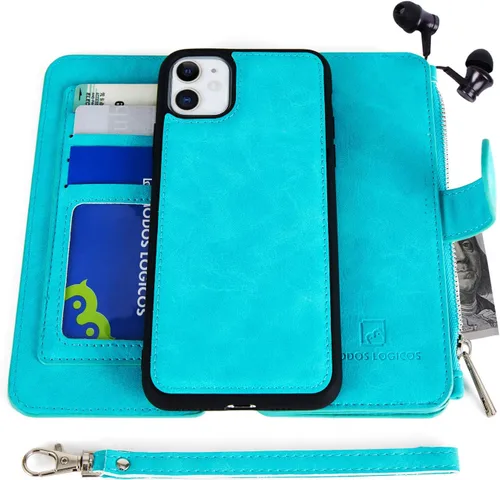 Vista 35 de MODOS LOGICOS Funda para iPhone 11, cartera desmontable, 2 en 1, almacenamiento en efectivo con cremallera, hasta 14 ranuras para tarjetas, 1 Negro