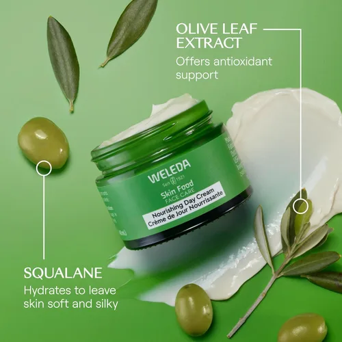 Vista 4 de Weleda Skin Food Crema de día nutritiva para el cuidado facial, 1.3 onzas líquidas, hidratante rico en plantas con extracto de hoja de olivo