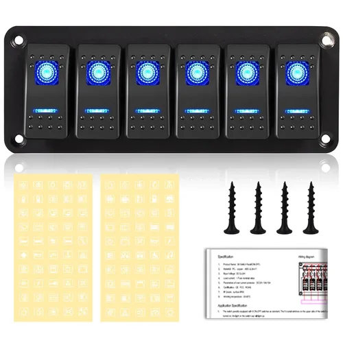 Vista 12 de Panel de Interruptor de Palanca de 3 Posiciones Impermeable de Aluminio, Panel de Interruptor Basculante de 12V/24V, Interruptor de Coche/Barco de 5