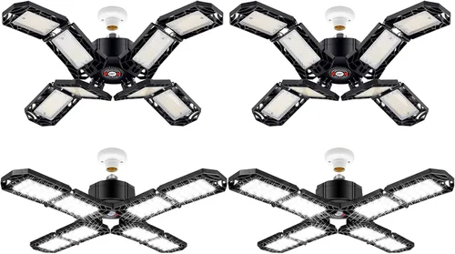 Vista 9 de Luz de garaje LED, lámpara de techo de trabajo de tienda súper brillante con rosca E26/E27, 200W 20000 lúmenes, bombilla deformable para sótano