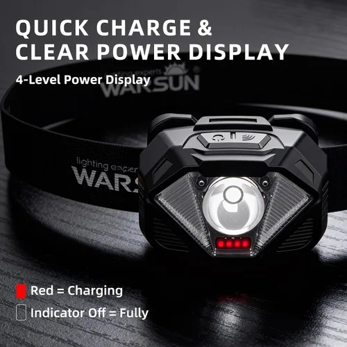 Vista 9 de WARSUN - Linterna frontal recargable, luz LED ajustable con sensor