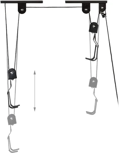 Vista 6 de Relaxdays Estante de almacenamiento de garaje para bicicletas, elevador de bicicletas, hasta 44.1 lbs, soporte de techo, negro